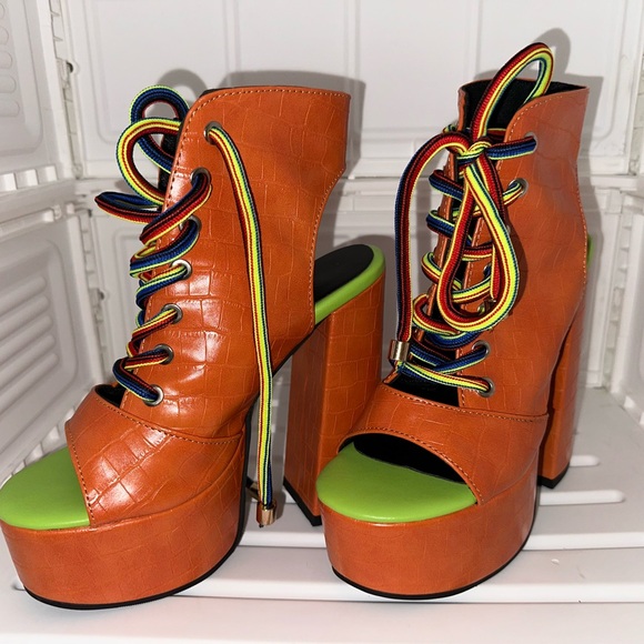 Vibrant Orange Platform Heels - Picture 3 of 6